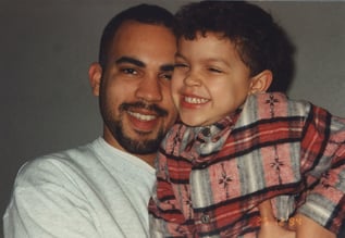 Chris Stewart with his son in 1994