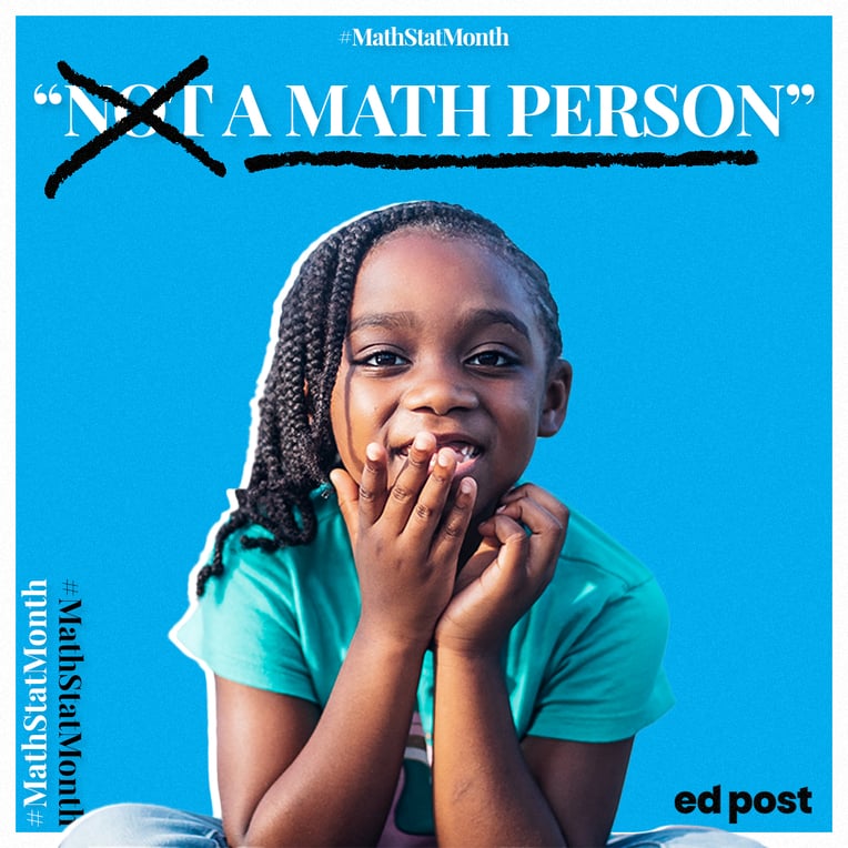 Girl under text "I am a math person. Not crossed out.