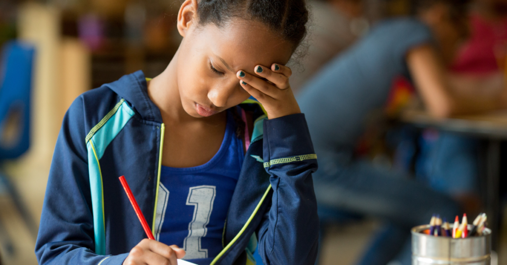 student taking test