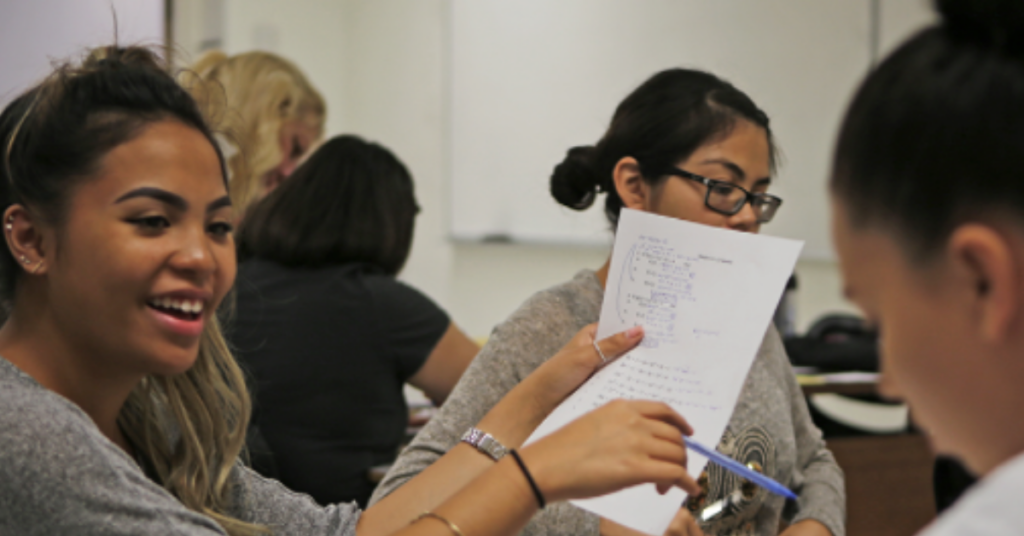 student receiving instruction in class.