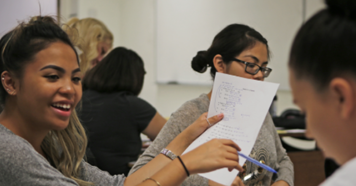 student receiving instruction in class.