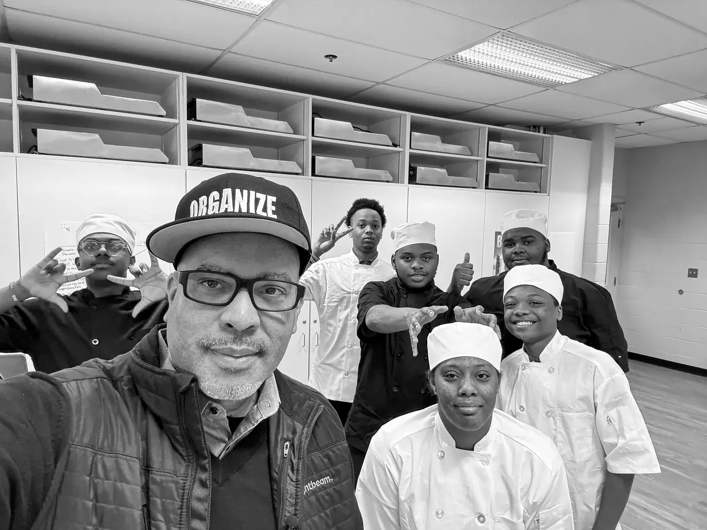 Brightbeam CEO Chris Stewart with high school culinary students at @1st Century Charter School in Gary, Indiana